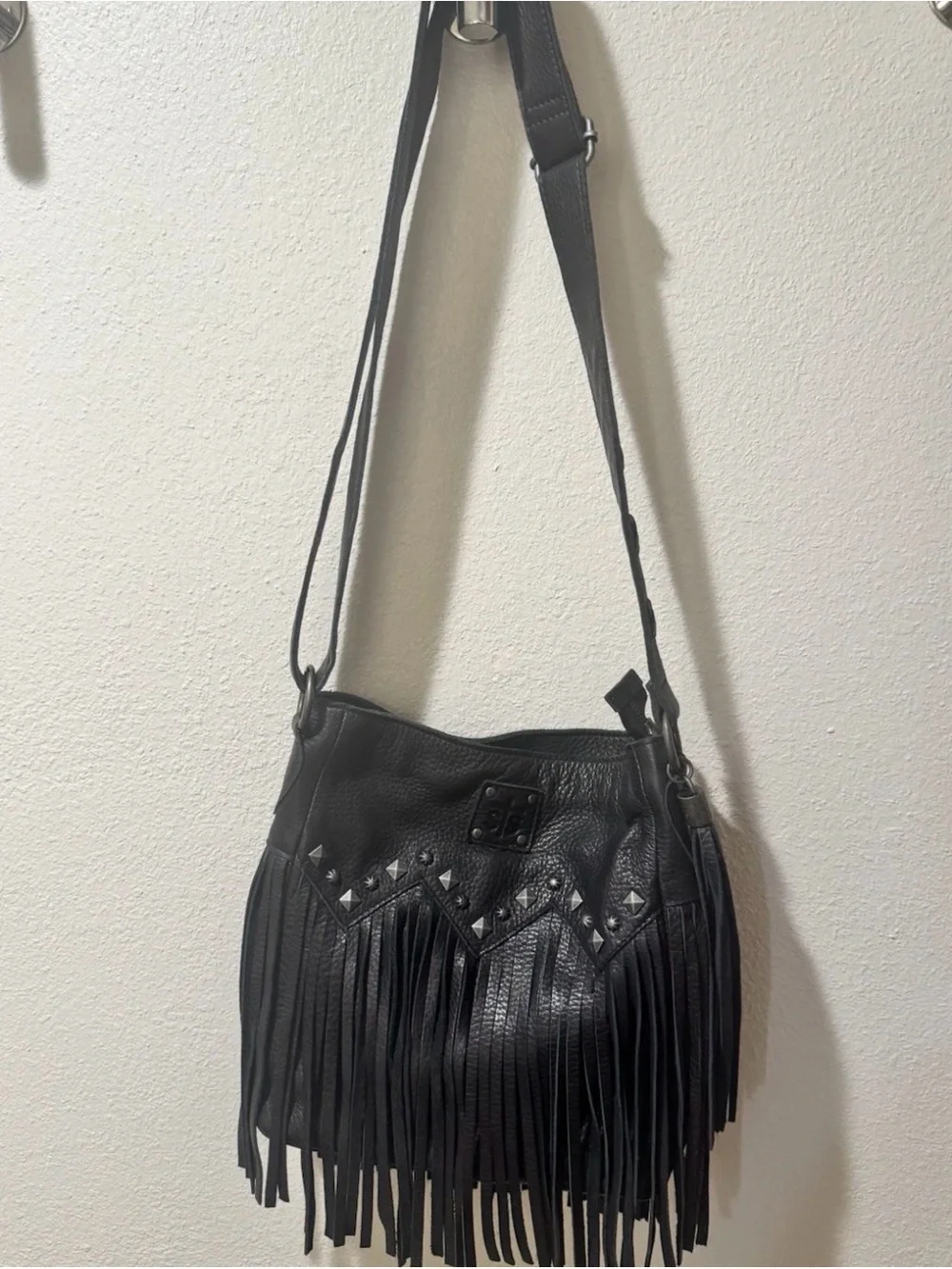 STS RANCH WEAR Black Boho Fringe Leather Purse/ Crossbody Bag
